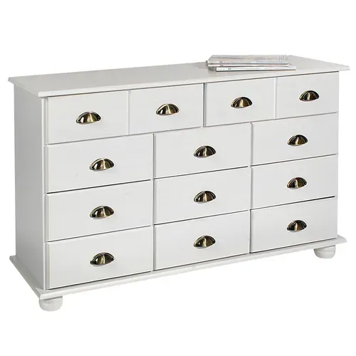 Commode Apothicaire Colmar En Pin Massif, 11 Tiroirs, Lasuré Blanc