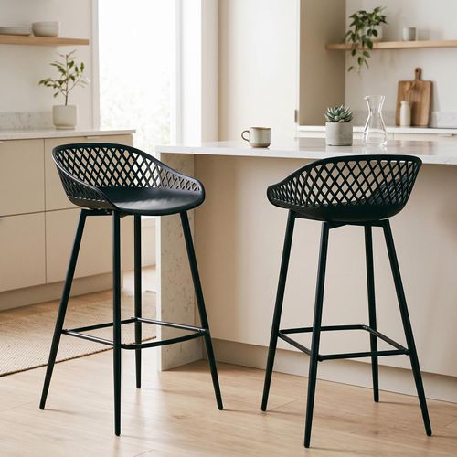 Lot De 2 Tabourets De Bar Irek, En Plastique Noir