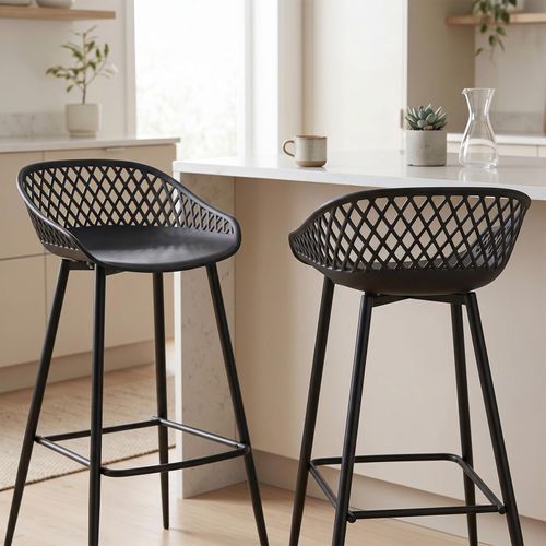 Lot De 2 Tabourets De Bar Irek, En Plastique Noir