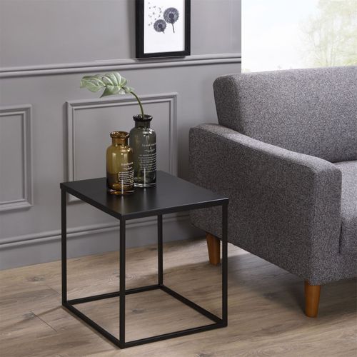 Table D'appoint Carré Hilar, Cadre Et Plateau En Métal Laqué Noir