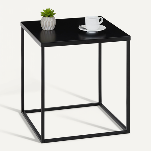 Table D'appoint Carré Hilar, Cadre Et Plateau En Métal Laqué Noir