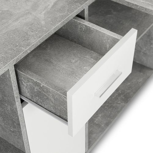 Bureau D'angle Carmen Avec Meuble De Rangement, Décor Béton Et Blanc Mat