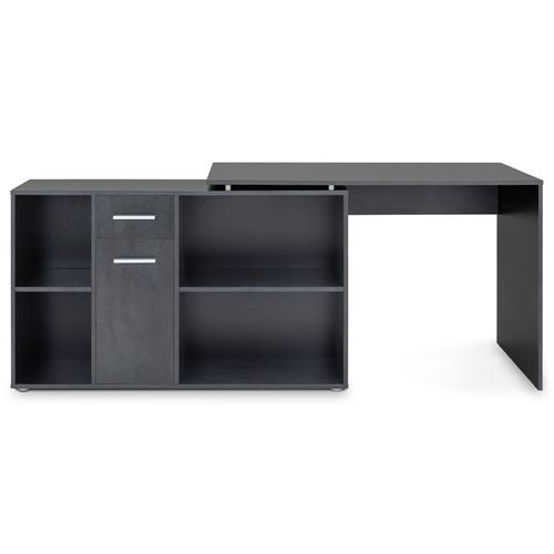 Bureau D'angle Carmen Avec Meuble De Rangement, Décor Béton Foncé