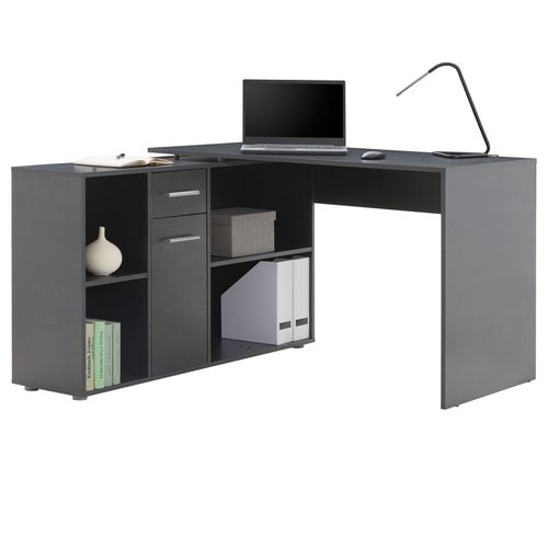 Bureau D'angle Carmen Avec Meuble De Rangement, Décor Béton Foncé