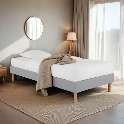 Sommier Tapissier Paimpol 90 X 190 Cm Revêtement Tissu - Gris