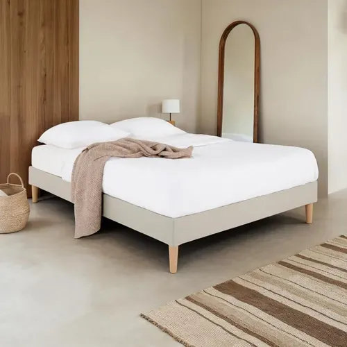 Sommier Tapissier Vannes 120 X 190 Cm Revêtement Tissu - Beige