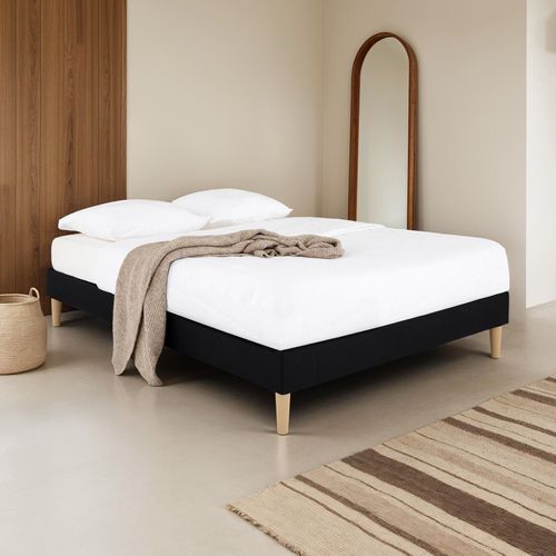 Sommier Tapissier Brest 160 X 200 Cm Revêtement Tissu - Noir