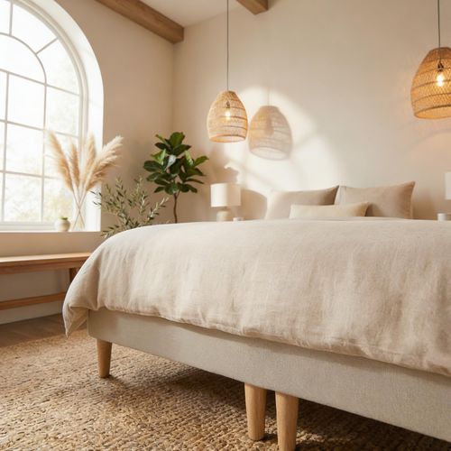 Sommier Tapissier Rennes 180 X 200 Cm Revêtement Tissu - Beige