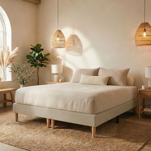 Sommier Tapissier Rennes 180 X 200 Cm Revêtement Tissu - Beige