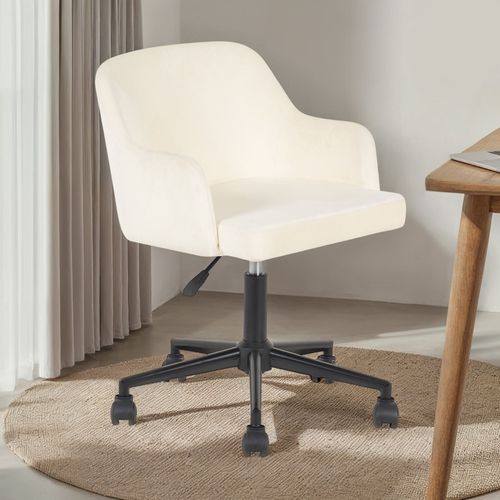 Chaise De Bureau Oliver En Velours - Blanc Crème