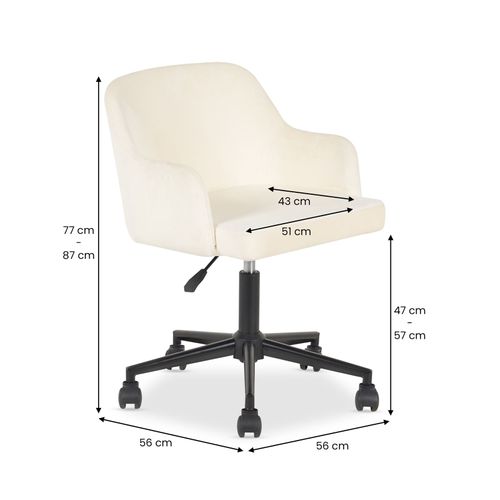 Chaise De Bureau Oliver En Velours - Blanc Crème