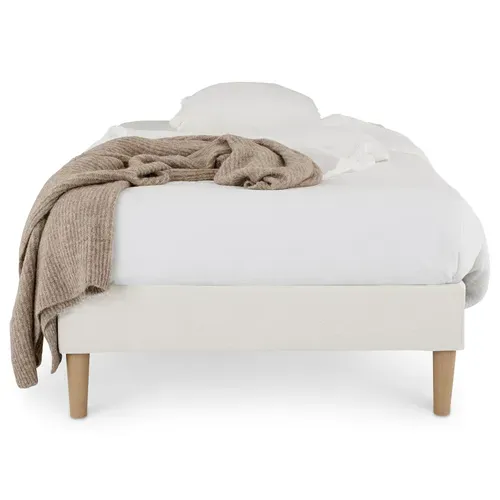 Sommier Tapissier Paimpol 90 X 190 Cm Revêtement Tissu - Blanc Crème
