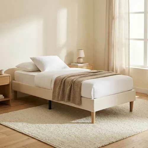 Sommier Tapissier Paimpol 90 X 190 Cm Revêtement Tissu - Blanc Crème