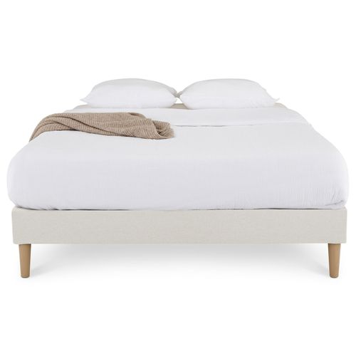 Sommier Tapissier Brest 160 X 200 Cm Revêtement Tissu - Blanc Crème