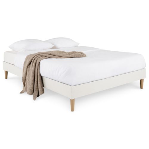 Sommier Tapissier Brest 160 X 200 Cm Revêtement Tissu - Blanc Crème