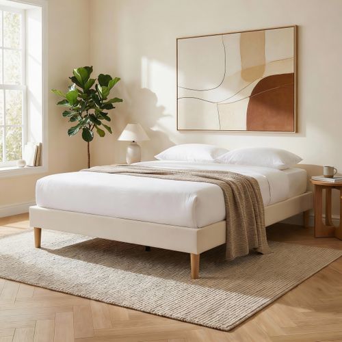 Sommier Tapissier Brest 160 X 200 Cm Revêtement Tissu - Blanc Crème