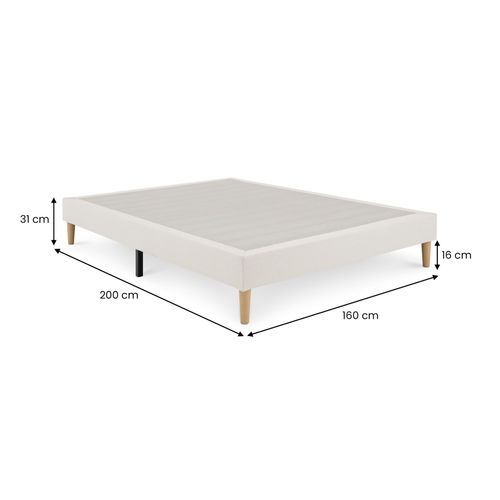 Sommier Tapissier Brest 160 X 200 Cm Revêtement Tissu - Blanc Crème