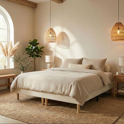 Sommier Tapissier Rennes 180 X 200 Cm Revêtement Tissu - Blanc Crème