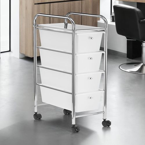 Caisson De Rangement Sur Roulettes Gina 4 Tiroirs, En Plastique Blanc Et Métal