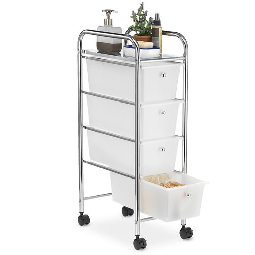 Caisson De Rangement Sur Roulettes Gina 4 Tiroirs, En Plastique Blanc Et Métal