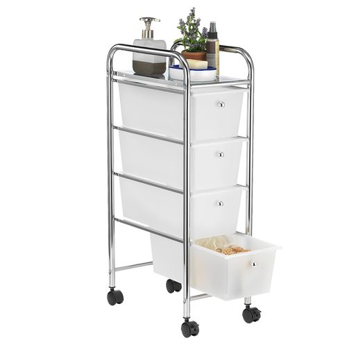 Caisson De Rangement Sur Roulettes Gina 4 Tiroirs, En Plastique Blanc Et Métal