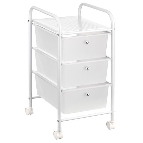 Caisson Sur Roulettes Gina, En Métal Laqué Blanc Avec 3 Tiroirs En Plastique Blanc