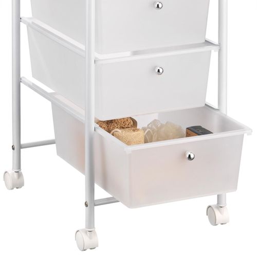 Caisson Sur Roulettes Gina, En Métal Laqué Blanc Avec 3 Tiroirs En Plastique Blanc
