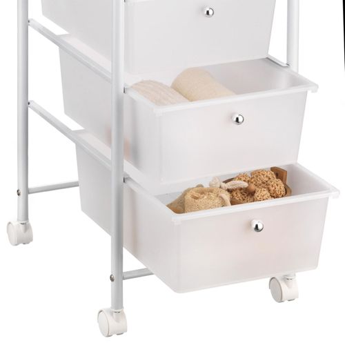 Caisson Sur Roulettes Gina, En Métal Laqué Blanc Avec 5 Tiroirs En Plastique Blanc