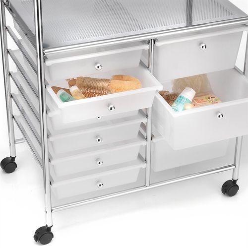 Caisson Sur Roulettes Marita, 6 + 3 Tiroirs, Chromé Et Blanc