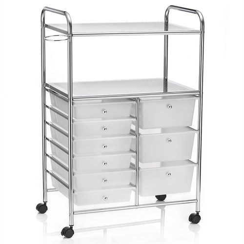 Caisson Sur Roulettes Marita, 6 + 3 Tiroirs, Chromé Et Blanc