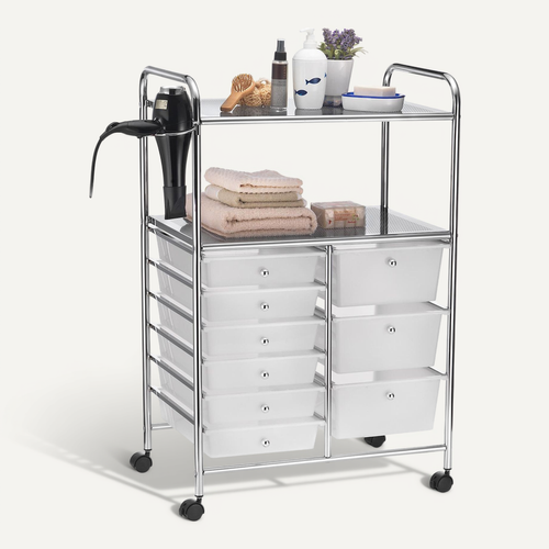 Caisson Sur Roulettes Marita, 6 + 3 Tiroirs, Chromé Et Blanc