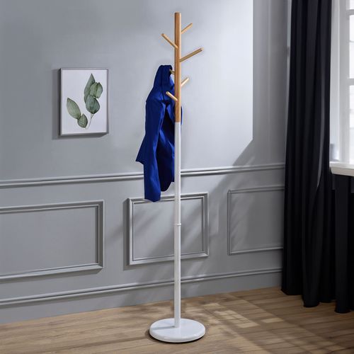 Porte-manteaux Enrico, En Métal Laqué Blanc Et Bois