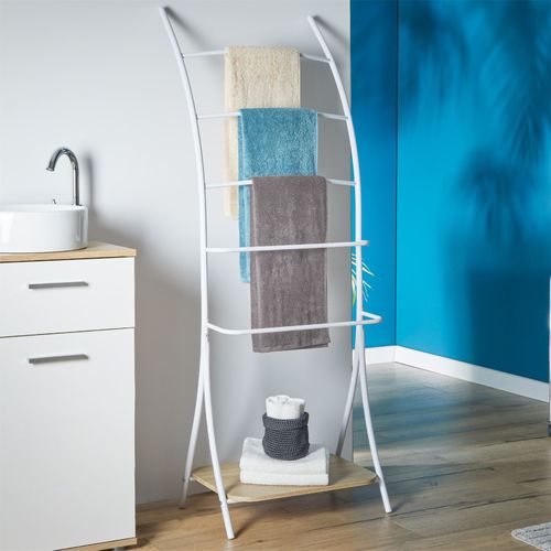 Porte-serviettes Edy, Décor Chêne Sonoma Et Métal Laqué Blanc