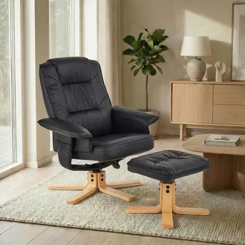 Fauteuil De Relaxation Avec Repose-pieds Charly, En Synthétique Noir