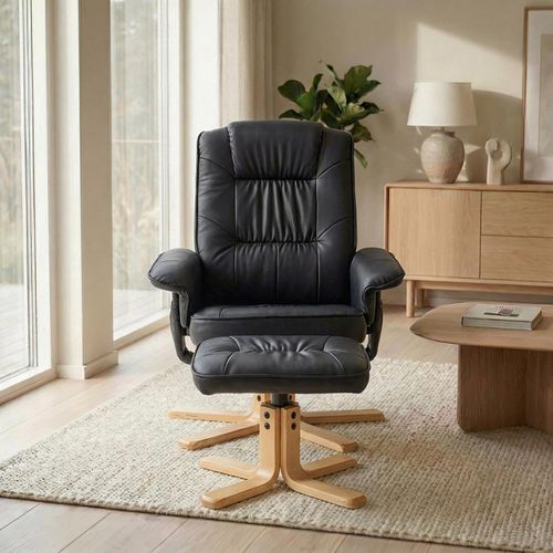 Fauteuil De Relaxation Avec Repose-pieds Charly, En Synthétique Noir
