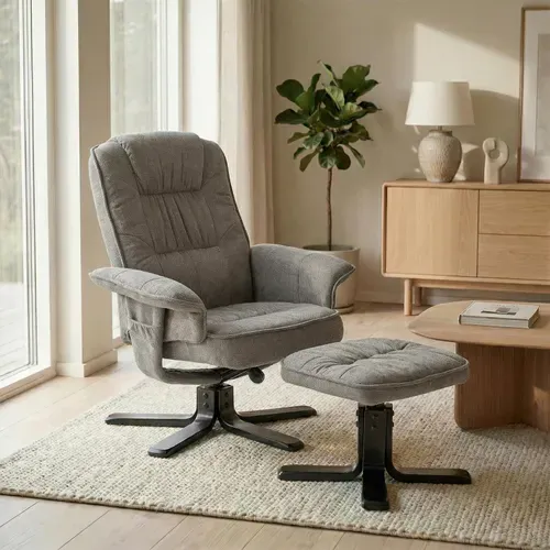 Fauteuil De Relaxation Avec Repose-pieds Charly, En Tissu Gris/noir