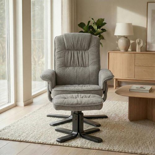 Fauteuil De Relaxation Avec Repose-pieds Charly, En Tissu Gris/noir