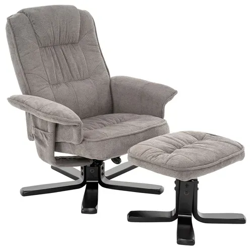 Fauteuil De Relaxation Avec Repose-pieds Charly, En Tissu Gris/noir