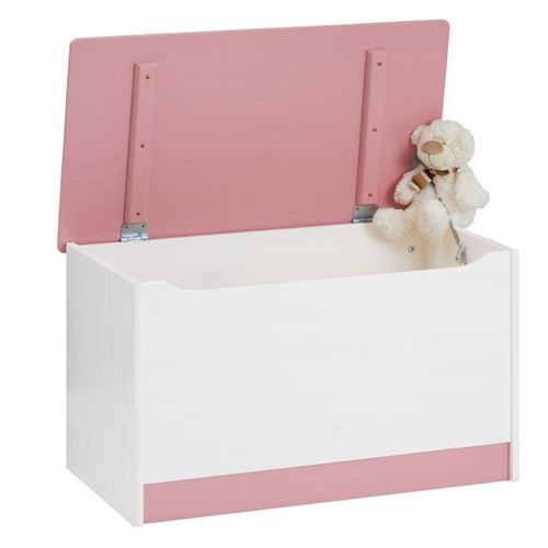Coffre à Jouets Hannah, En Pin Massif Lasuré Blanc Et Rose