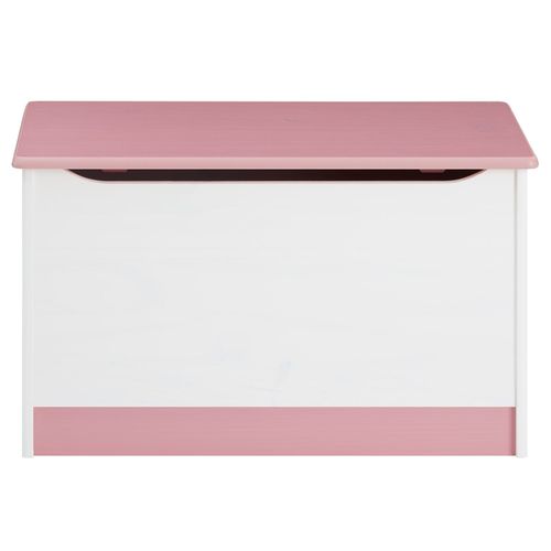 Coffre à Jouets Hannah, En Pin Massif Lasuré Blanc Et Rose