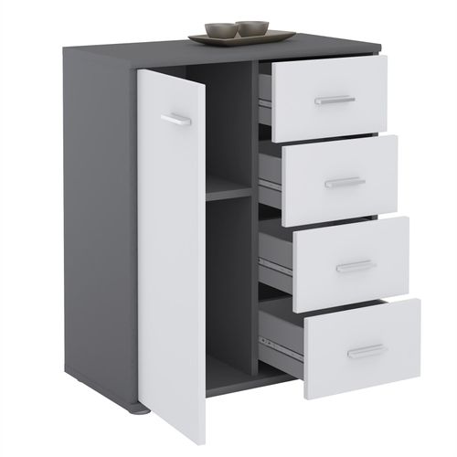 Buffet Oscar, En Mélaminé Gris Et Blanc Mat
