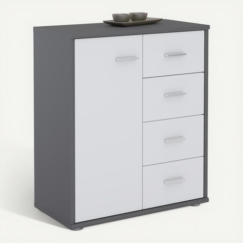 Buffet Oscar, En Mélaminé Gris Et Blanc Mat