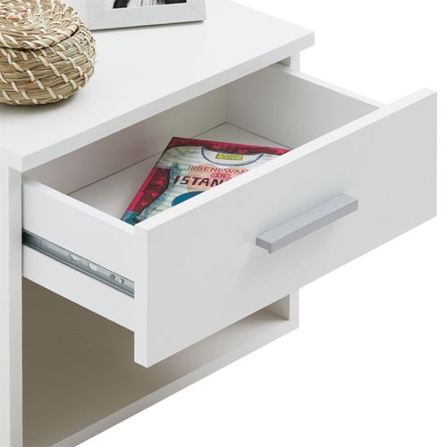 Table De Chevet Mael, En Mélaminé Blanc Mat Et Blanc Brillant