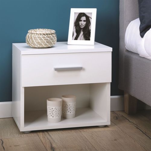 Table De Chevet Mael, En Mélaminé Blanc Mat Et Blanc Brillant