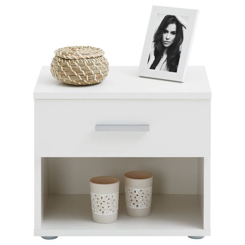 Table De Chevet Mael, En Mélaminé Blanc Mat Et Blanc Brillant