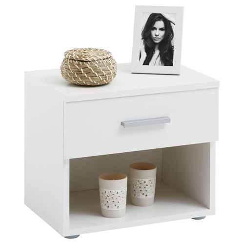 Table De Chevet Mael, En Mélaminé Blanc Mat Et Blanc Brillant