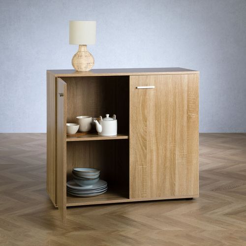 Buffet Chicago Avec 2 Portes, En Mélaminé Décor Chêne Sonoma