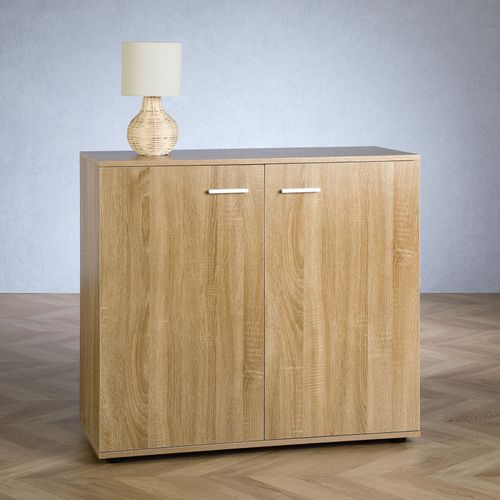 Buffet Chicago Avec 2 Portes, En Mélaminé Décor Chêne Sonoma