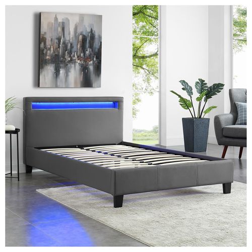 Lit LED Simple Mirando 120x190 Cm, Avec Sommier, Revêtement Synthétique Gris