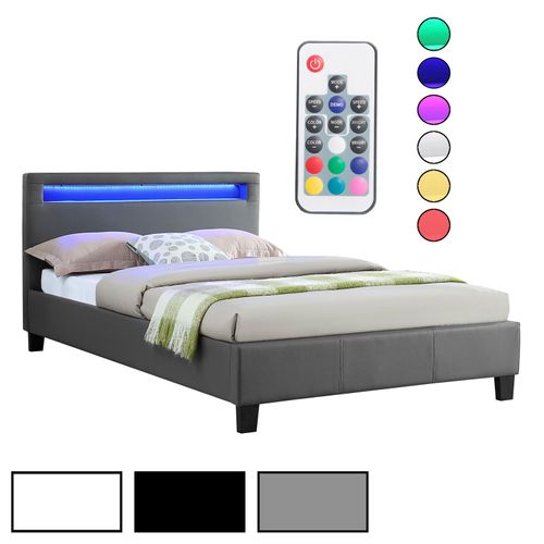 Lit LED Simple Mirando 120x190 Cm, Avec Sommier, Revêtement Synthétique Gris